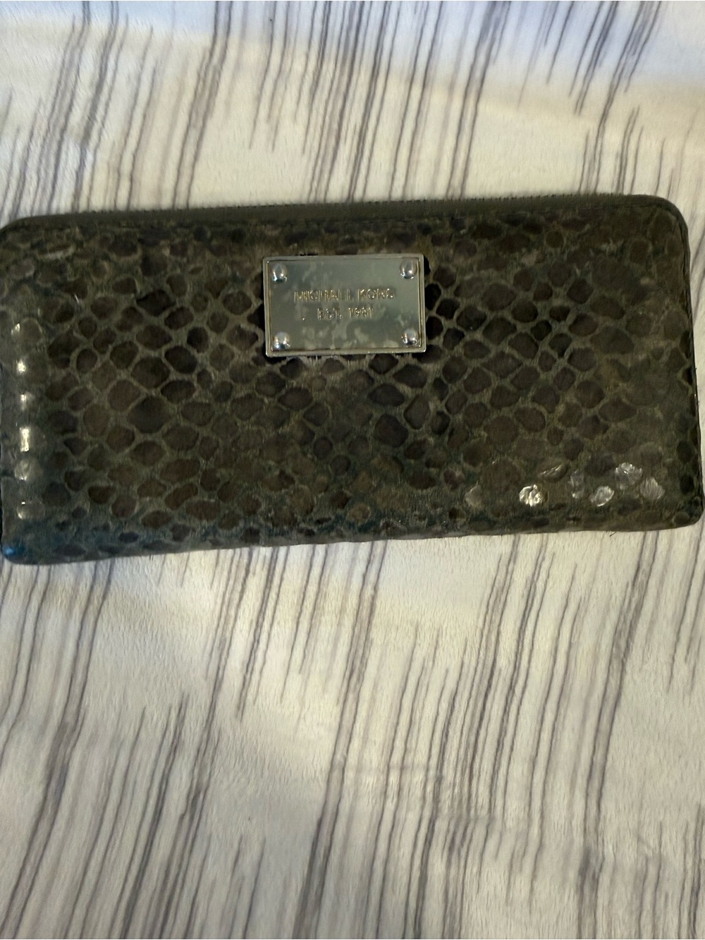 Michael Kors Dark Gray Snake-Embossed Zip Wallet